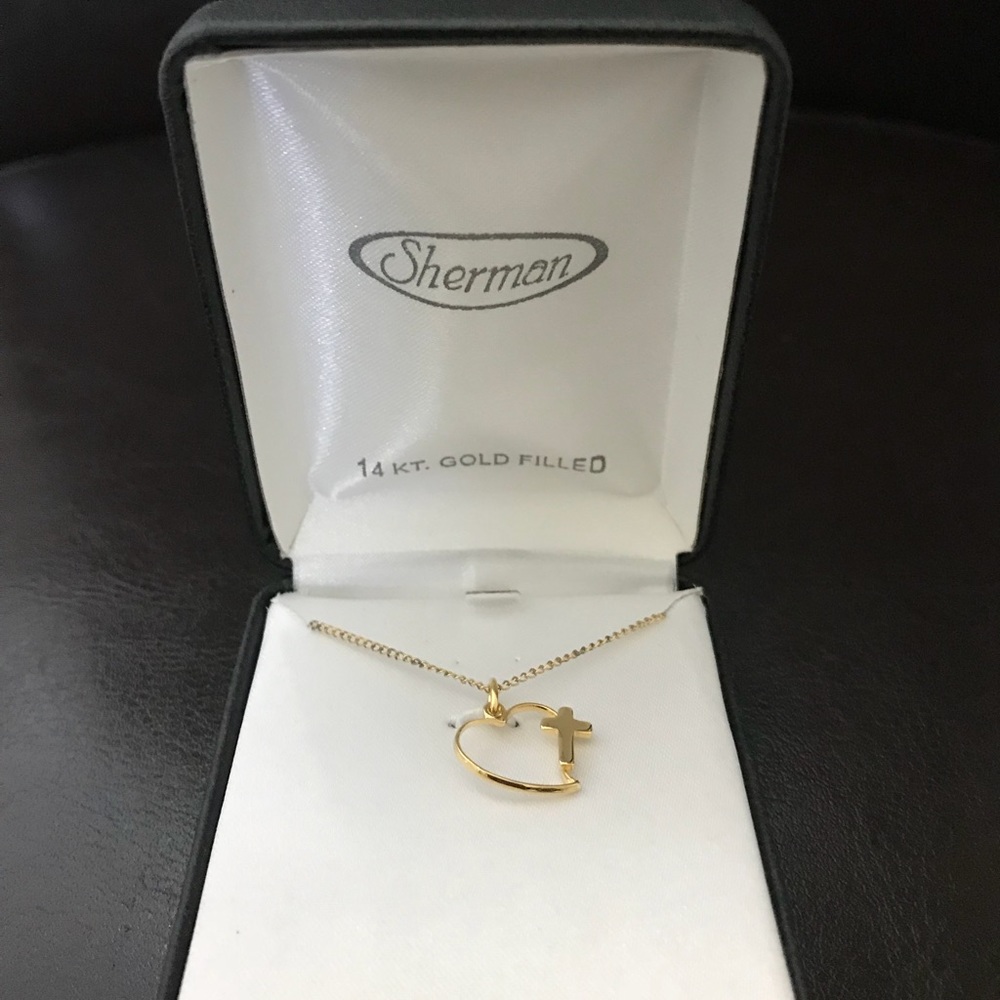 14k Gold heart and cross necklace